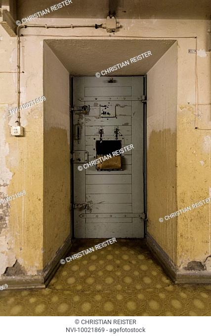 Prison cell, door, former Stasi prison, Hohenschönhausen Memorial, Berlin, Germany