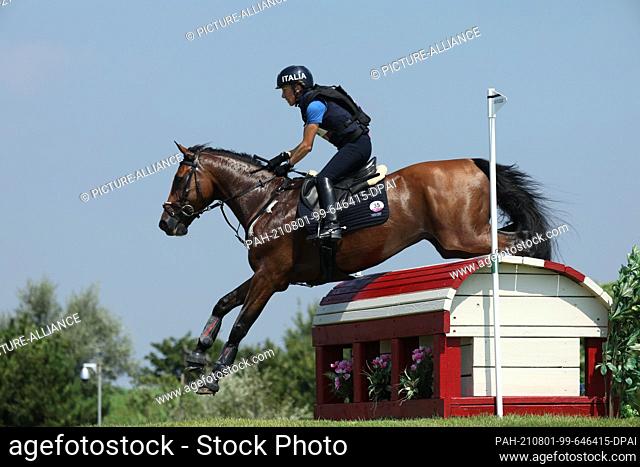 01 August 2021, Japan, Tokio: Equestrian/Eventing: Olympia, Preliminary, Cross Country, on the Sea Forest XC Course. Susanna Bordone from Italy on Imperial van...