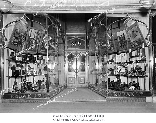 Glass Negative, Shopfront Display, 379-381 George St, Sydney, 1914 - 1920, Black and white, glass plate negative of the shopfront display at Sydney's Kodak...