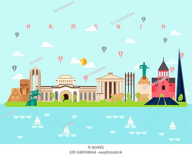 Armenia Famous Landmarks Infographic Templates for Traveling Minimal Style and Icon, Symbol Set Vector Illustration Can be use for Poster Travel book, Postcard