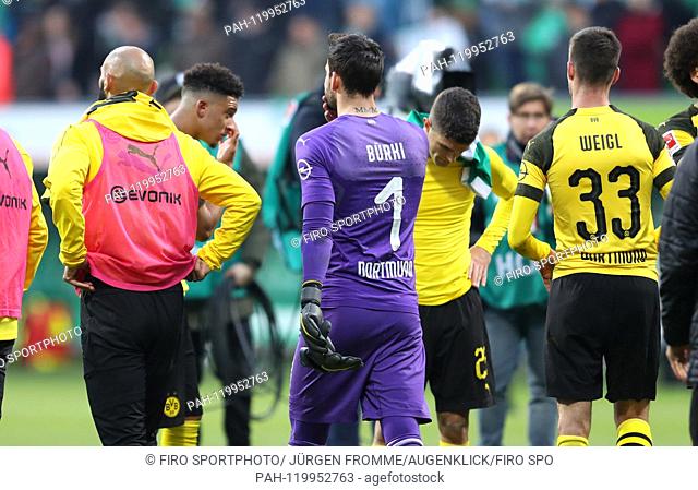 firo: 04.05.2019 Football, 2018/2019, 1.Bundesliga: Werder Bremen - BVB, Borussia Dortmund 2: 2 gesture, exchanged, disappointment, Roman Burlki