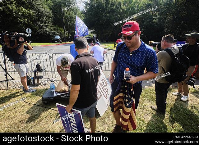 ATLANTA, GA. AUG 24 2023 - Supporters of former US President Donald J. Trump gather outside Fulton County Jail in Atlanta