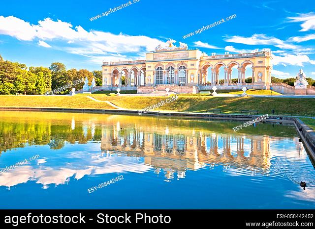Gloriette viewpoint and Schlossberg fountain lake in Vienna view, capital of Austria