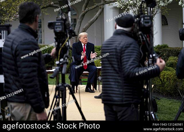 United States President Donald J. Trump participates in a Fox News Virtual Town Hall with Anchor Bill Hemmer, in the Rose Garden of the White House in...