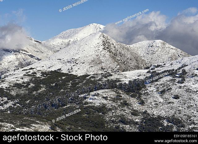 Mount Alcojado and Torrecilla Peak in the Sierra de las Nieves National Park in the municipal district of Igualeja in Ronda, Malaga province