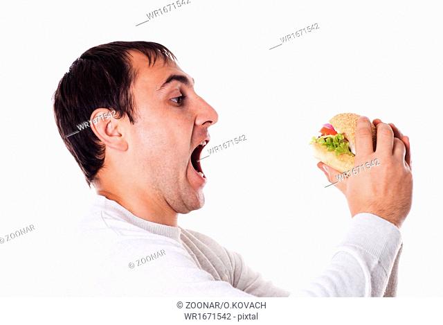 Man want a hamburger isolated