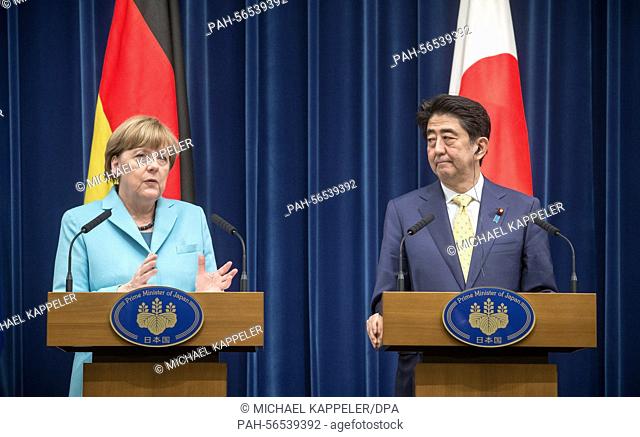 German Chancellor Angela Merkel (CDU) speaks during a press conference with Japanese Prime Minister Shinzo Abe in Tokyo, Japan, 09 March 2015