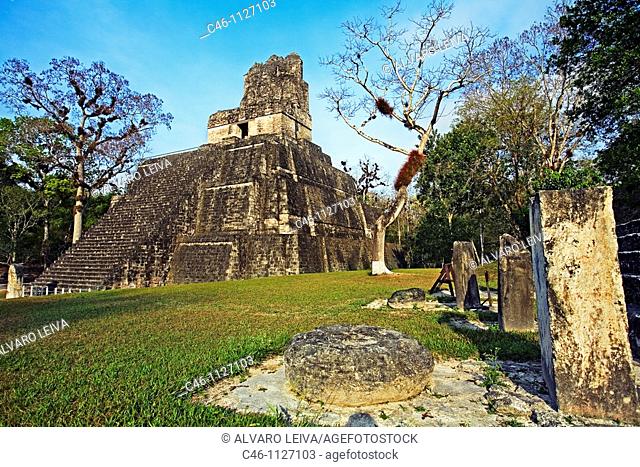 Temple II. Mayan ruins of Tikal. Peten region. Guatemala