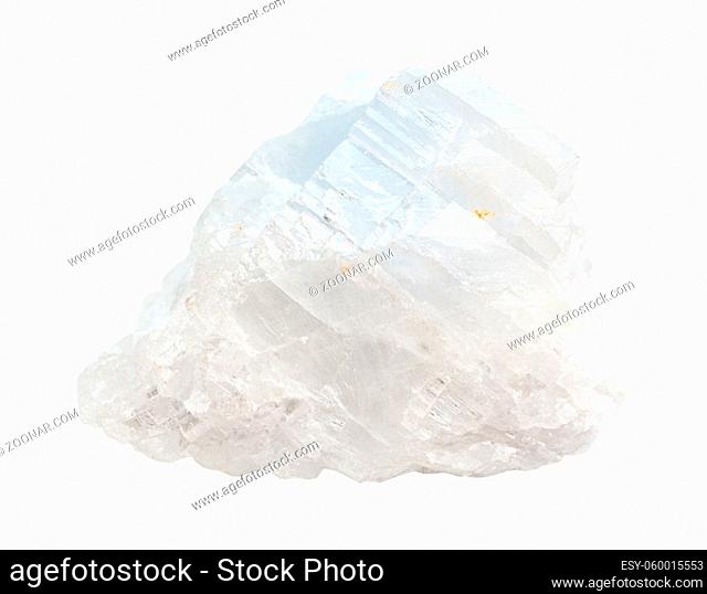 closeup of sample of natural mineral from geological collection - crystalline white blue Magnesite rock isolated on white background