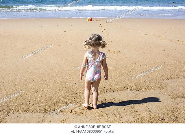 Little girl at the beach, rear view