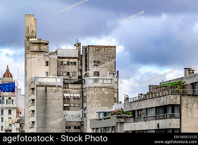 Aerial view of apartment buildings at 18 de julio avenue in montevideo city, uruguay