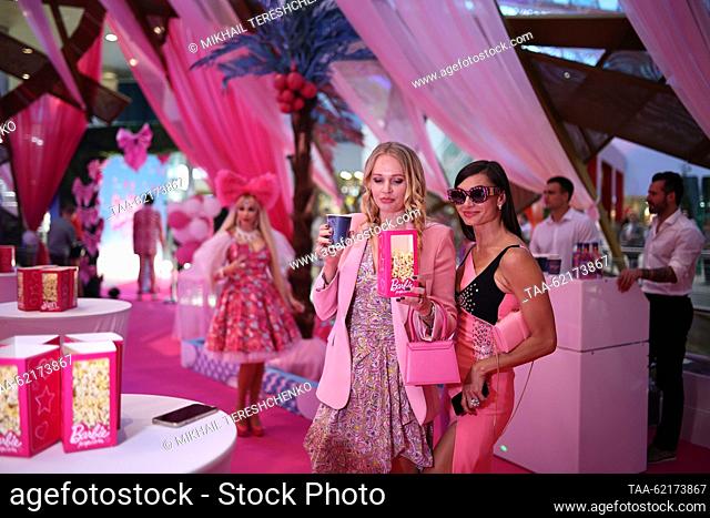RUSSIA, MOSCOW - SEPTEMBER 14, 2023: People attend the Moscow premiere of the 2023 comedy film Barbie at the Mori Cinema at Moscow's Kuntsevo Plaza shopping...