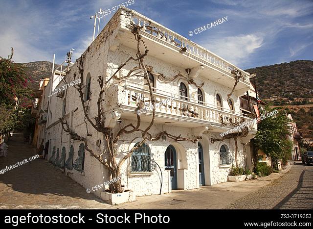 Taditional house with balcony at the center of Kalkan town at the afternoon light, Kas, Antalya Province, Mediterranean Coast, Ancient Lycia Region