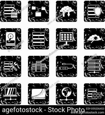 Database set icons in grunge style isolated on white background. Vector illustration