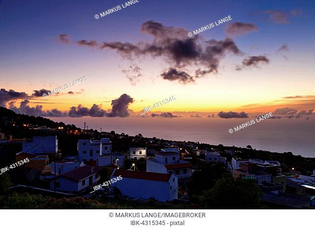View from El Pinar to Tenerife and volcano Pico del Teide at sunrise, El Hierro, Canary Islands, Spain