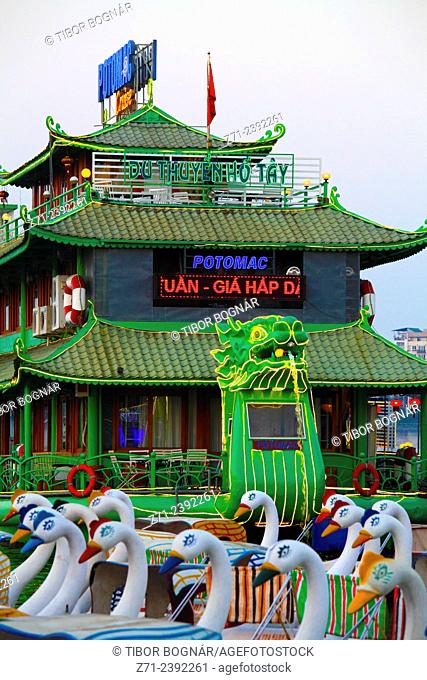Vietnam, Hanoi, West Lake, floating restaurant, pedal boats,