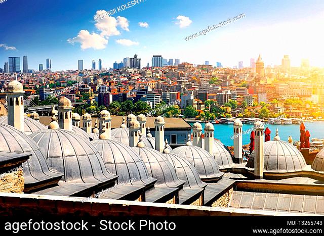 Domes of Suleymaniye mosque and cityscape of Istanbul, Turkey