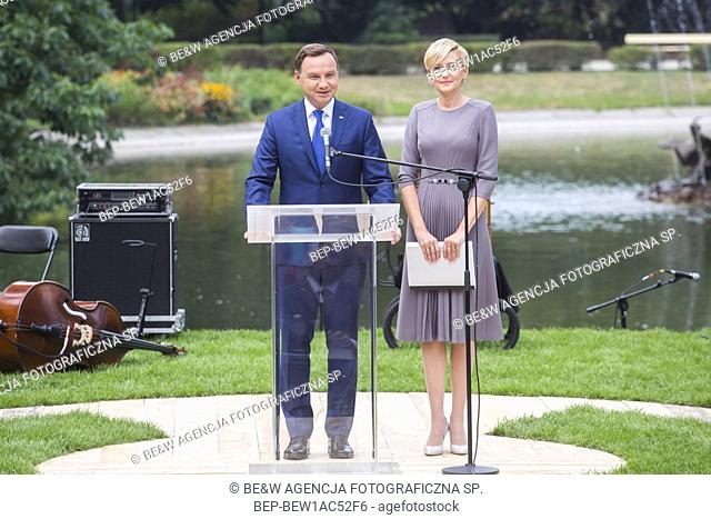 September 5th, 2015. Presidential Couple during National Reading event in Saxon Garden, Warsaw, Poland. In the picture: President Andrzej Duda with the First...