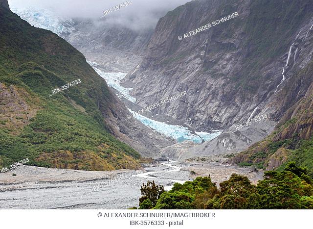 Outflow of the glacier tongue of the Franz Josef Glacier, Franz Josef Glacier, Westland National Park, West Coast Region, New Zealand