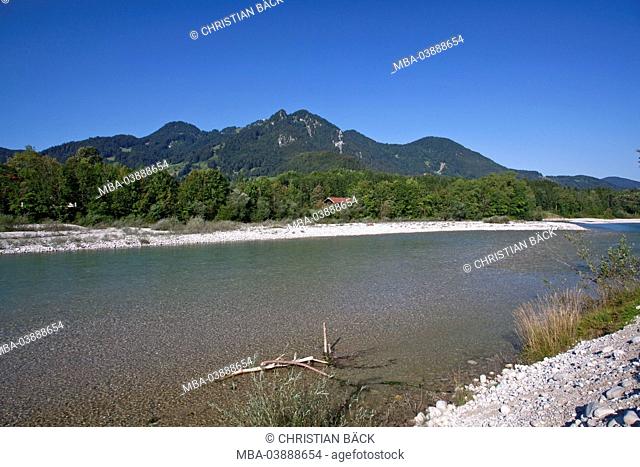 The Isar river in front of Brauneck (mountain), Lenggries, Upper Bavaria, Bavaria, Germany