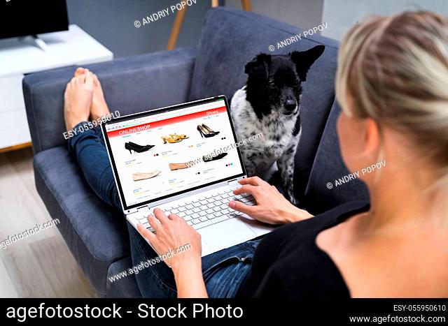 Woman Online Shopping On Laptop Close Up View