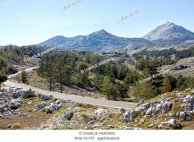 Views of Lovcen National Park with Njegos's Mausoleum in the distance, Montenegro, Europe