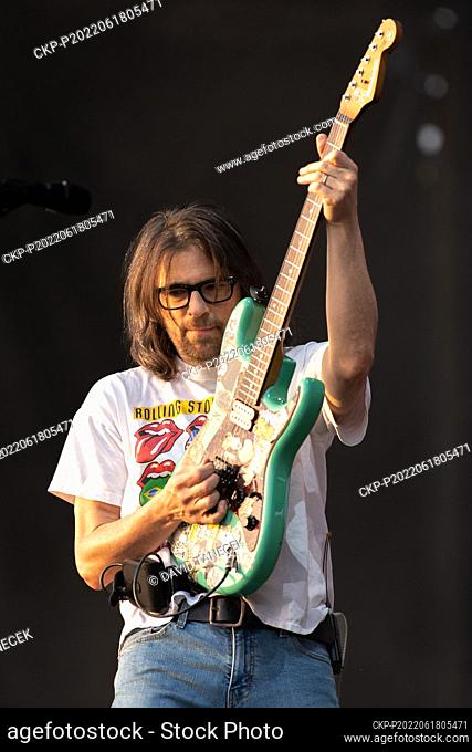 Singer and guitarist Rivers Cuomo of Weezer performs during the Rock for People 2022 music festival in Hradec Kralove, Czech Republic, June 18, 2022