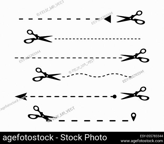 Set scissors, design options scissors elements. Vector objects isolated on light background. Eps