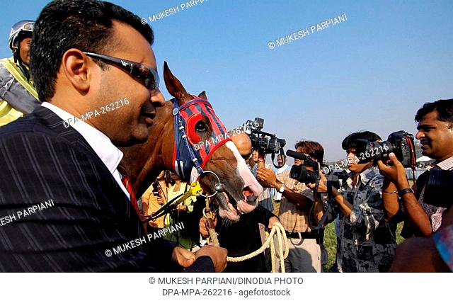 Winning horse at Mahalaxmi Race Course, Mumbai, Maharashtra, India, Asia