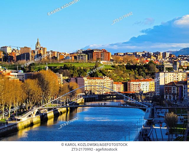 Cityscape of Bilbao and the Nervion River, Biscay, Basque Country, Spain