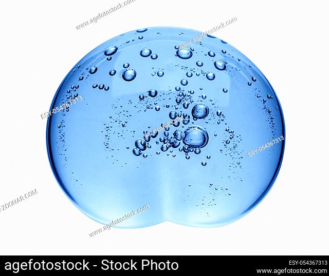 Squeezed cosmetic clear cream gel texture Iisolated on white background. Close up photo of transparent drop of skin care product