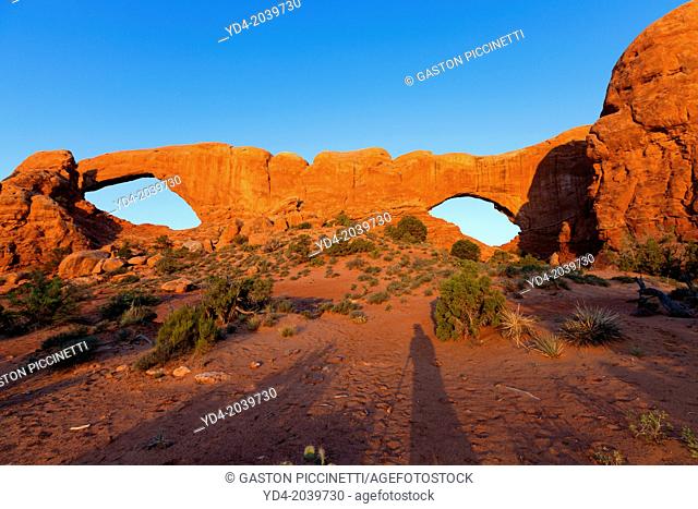 North Window and South Window. Water and ice, extreme temperatures, and underground salt movement are responsible for the scultured rock scenery of Arches...