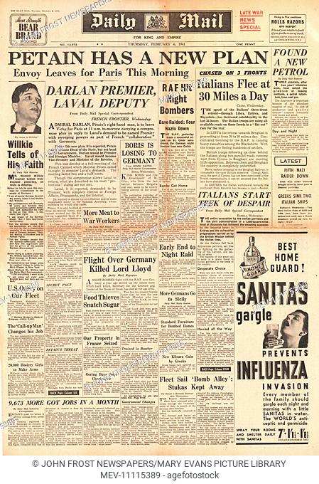 1941 front page Daily Mail Petain negotiates with Laval