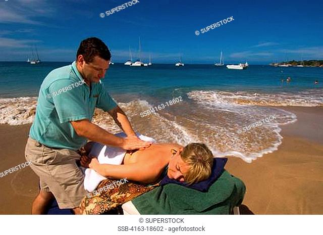 GRENADINES, MAYREAU ISLAND, BEACH, CRUISE SHIP WIND SURF, MASSAGE ON BEACH, MODEL RELEASES