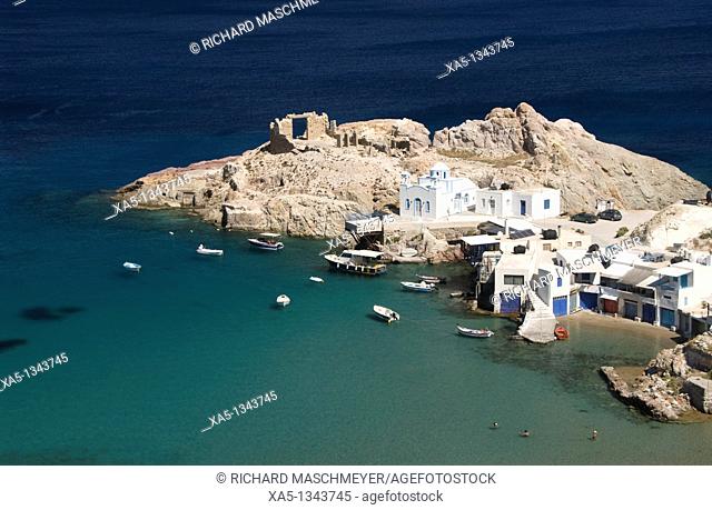 The village of Firopotamos, Island of Milos, Cyclades, Greece