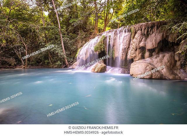 Thailand, Kanchanaburi Province, Si Sawat district, Erawan national park, Erawan waterfalls