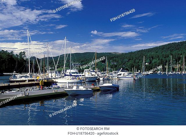 Northeast Harbor, ME, Maine, Mount Desert Island, Boats docked at the marina in Northeast Harbor on the Atlantic Ocean