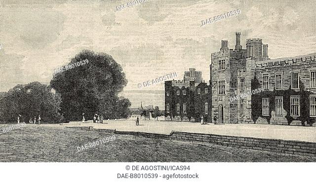 The front entrance of Penshurst Place, near Tonbridge, United Kingdom, engraving by G Montrard from The Illustrated London News, No 2542, January 7, 1888