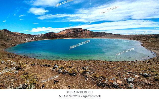 Blue lake in a volcano crater, Tongariro Crossing in New Zealand