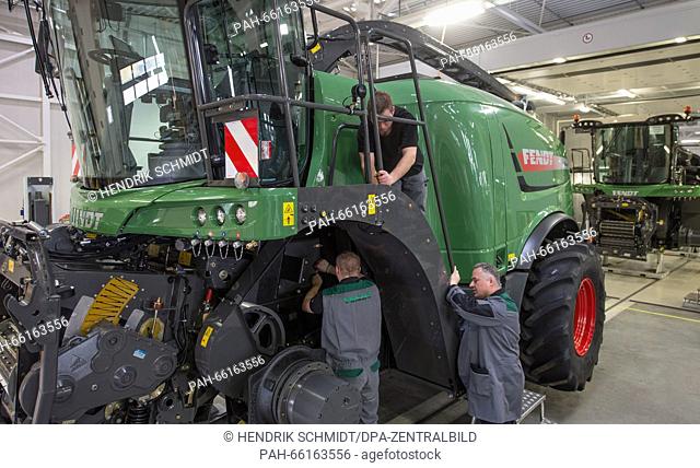 AGCO GmbH employees assemble the Katana model in the production hall for corn choppers by Fendt in Hohenmoelsen,  Germany, 25 February 2016