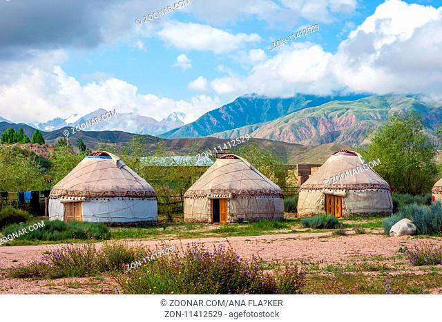 Yurt or ger, a round shaped traditional nomad house, Kyrgyzstan