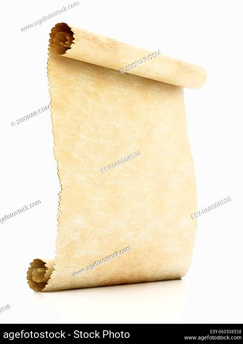 Old blank parchment isolated on white background. 3D illustration