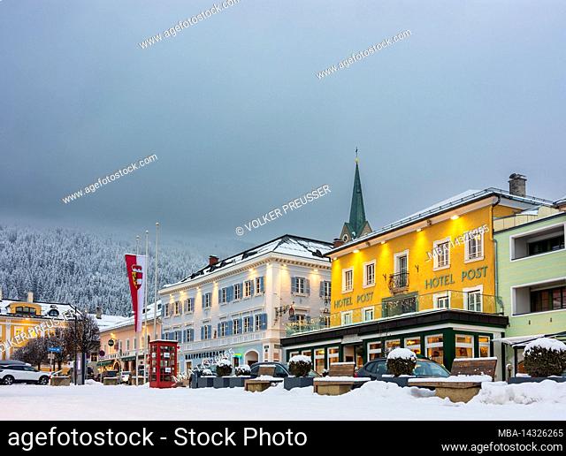 Radstadt, square Stadtplatz, church, hotel Post, Radstadt in Pongau, Salzburg, Austria