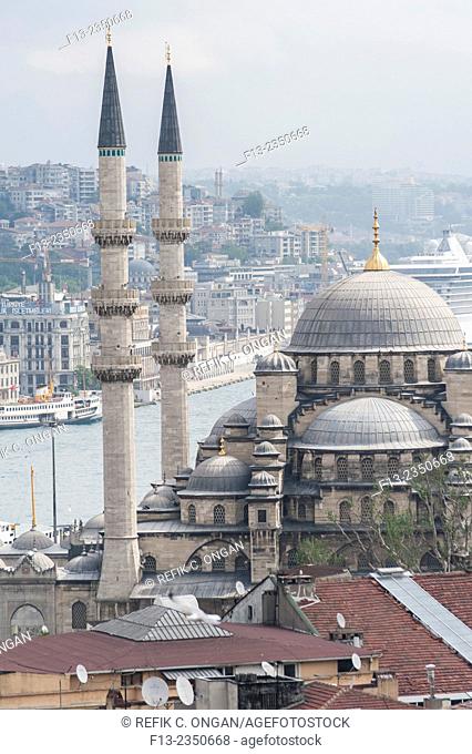 New mosque and golden horn and the Pier in Eminonu district
