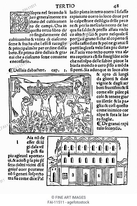 Page of the Book Ruralia Commoda by Pietro Crescenzi. Italian master . Woodcut. Renaissance. 1519. Russian State Library, Moscow. Book Art