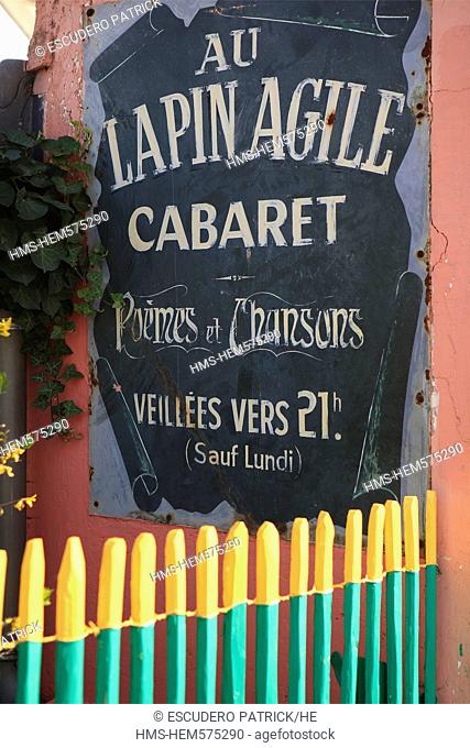 France, Paris, the Butte Montmartre, detail of the faade of the cabaret Le Lapin Agile located on Saules street