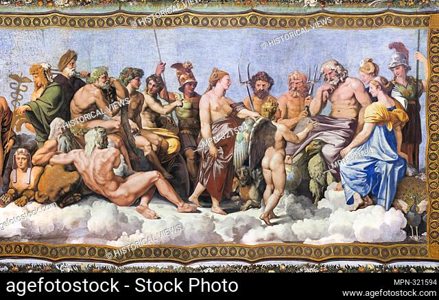 Loggia di Psyche, 1518-19, fresco by Raphael. In image, section of the ceiling where the council of the gods is represented, mainly the twelve Olympians