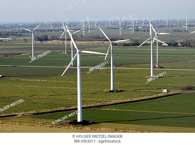 Aerial view, wind turbines, wind farm