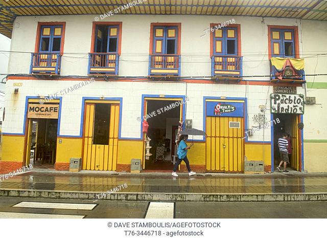 Colourful colonial architecture in Filandia in the Zona Cafetera, Colombia