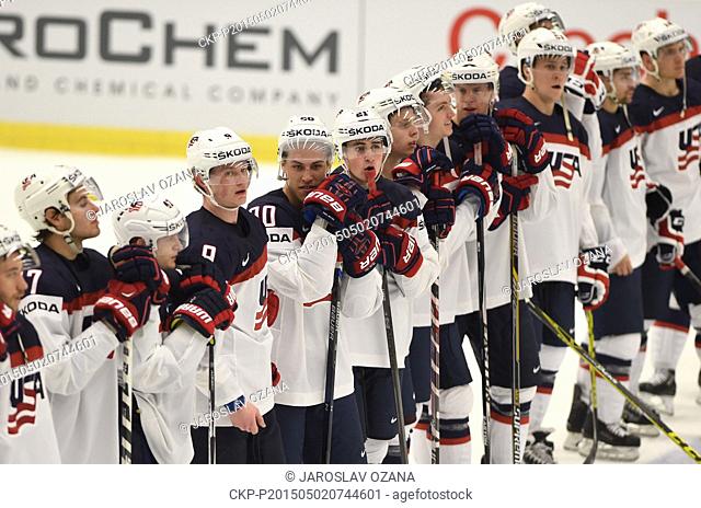 American team line up after the Ice Hockey World Championship Group B match Norway vs USA in Ostrava, Czech Republic, May 2, 2015